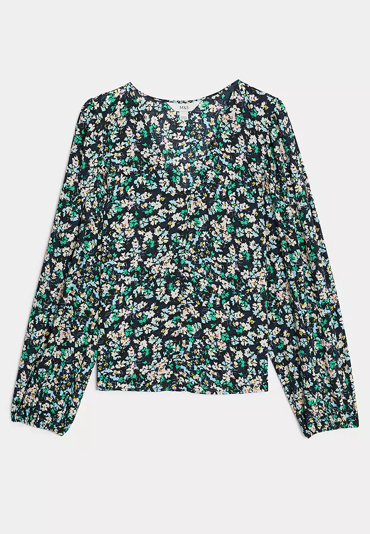 Cotton Rich Floral Long Sleeve Blouse