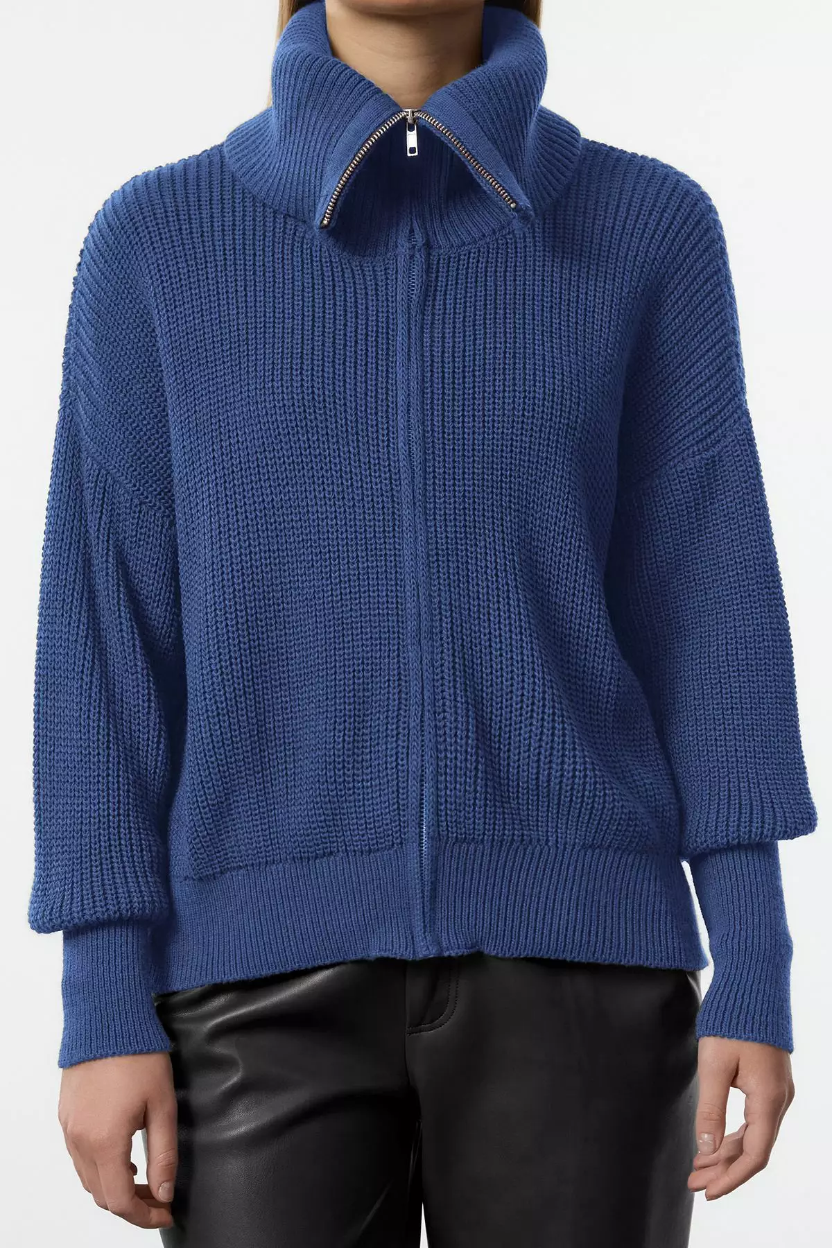 Indigo Wide Fit Turn-Down Collar Zip-Up Knitwear Cardigan Twoaw24Hi00072