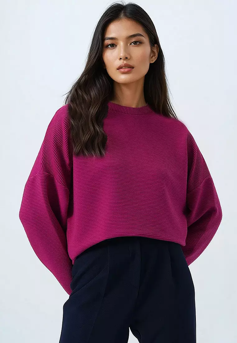 Crew Neck Batwing Sleeves Sweatshirt