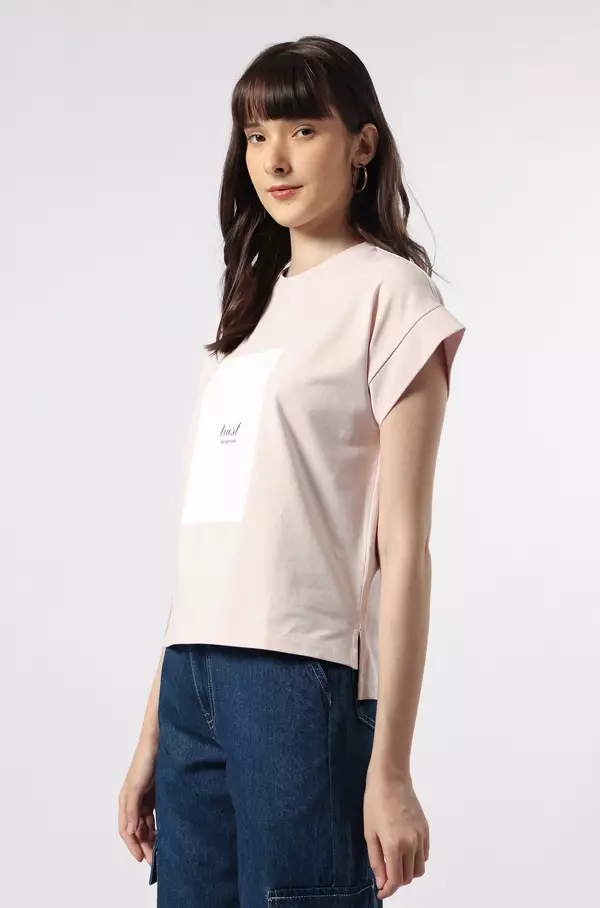 MINIMAL - Carlotta - Double Jersey Typography Top - Pink Colour Pink