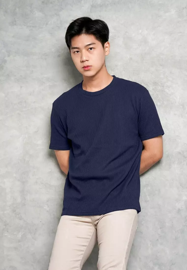 Kale Waffle Navy / Kaos Polos Tekstur Lengan Pendek Pria / Unisex