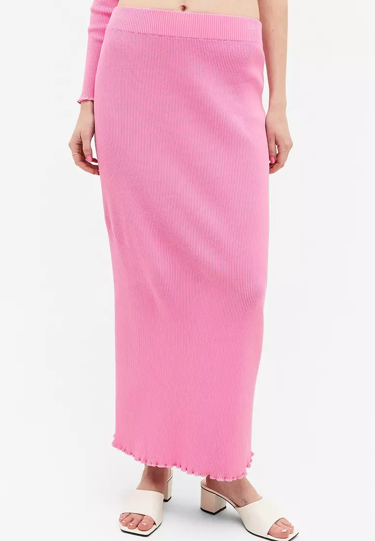 Buy Monki Long Ribbed Lettuce Hem Skirt 2024 Online ZALORA Philippines