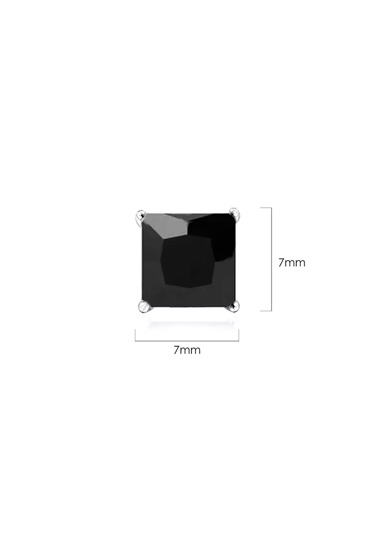 Black Square Cz Earrings-White Gold/Black
