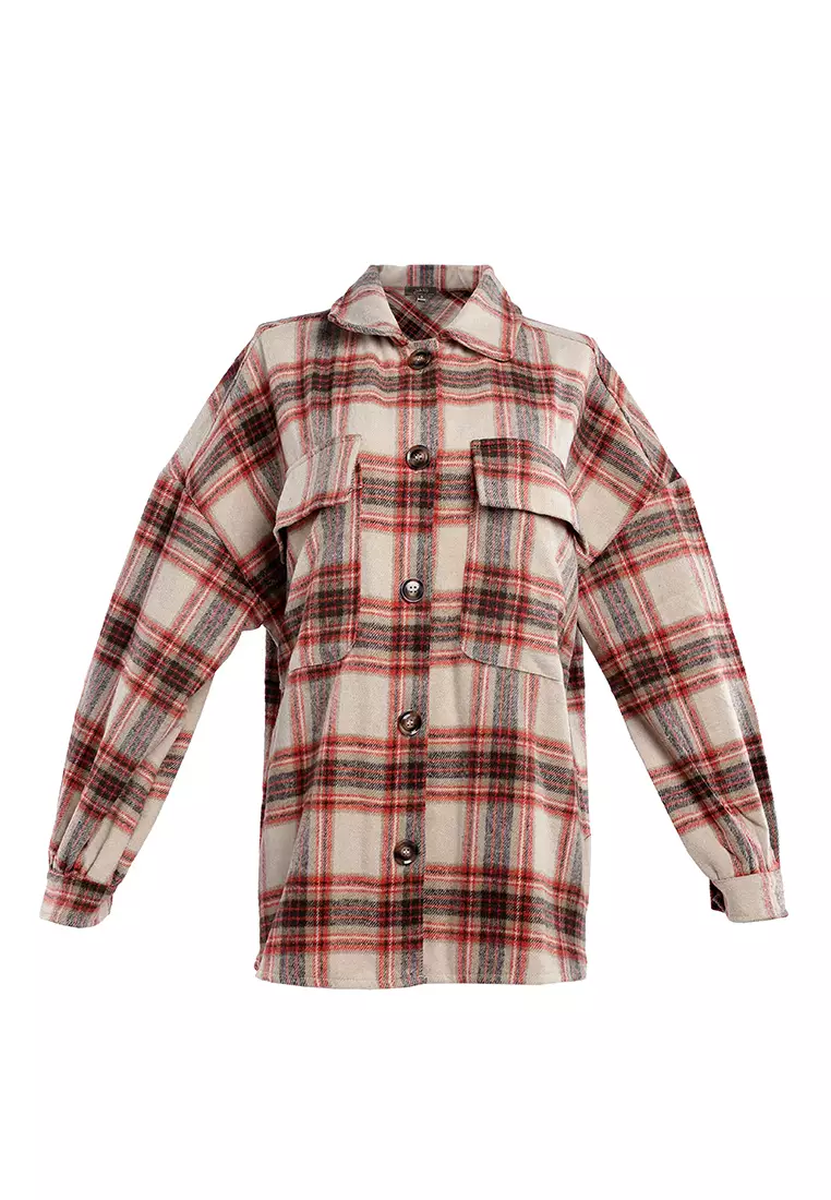 Red Oversized Flannel Plaid Shirt