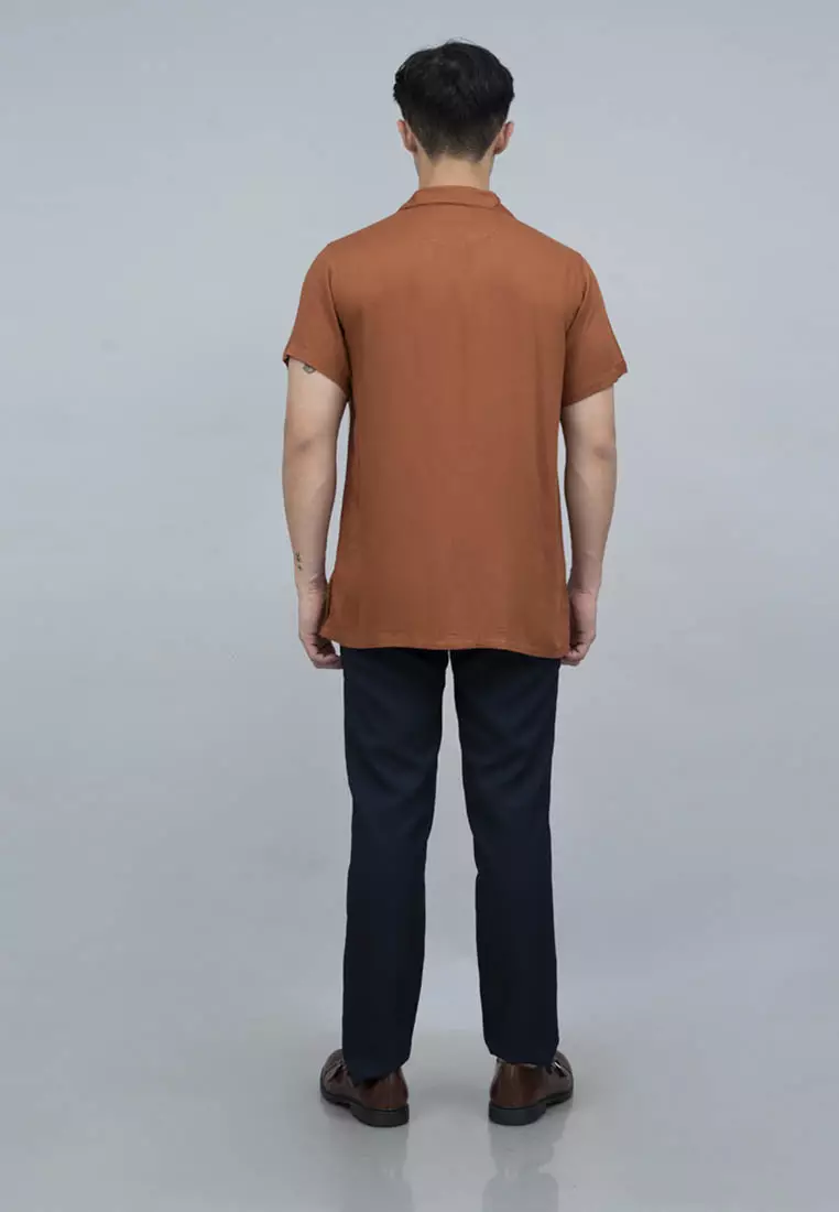 Kemeja Bowling Shirt Pria Lengan Pendek Terracotta Houseofcuff