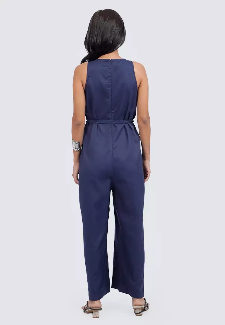Round Neck Sleeveless Jumpsuit DARK BLUE