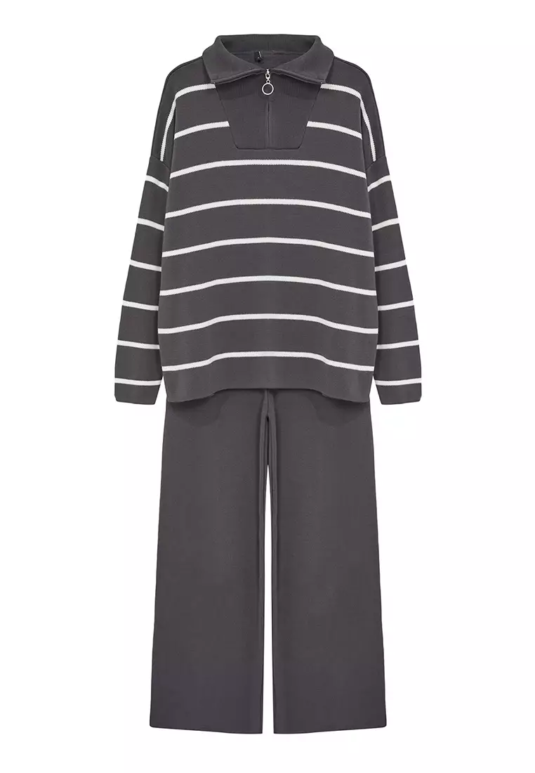 Wide Fit Anthracite Knitwear Set Zippered