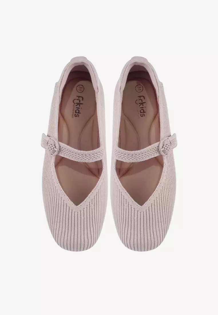 Sepatu Flatshoes Knit Mary Jane Anak Perempuan T.Mona Pink