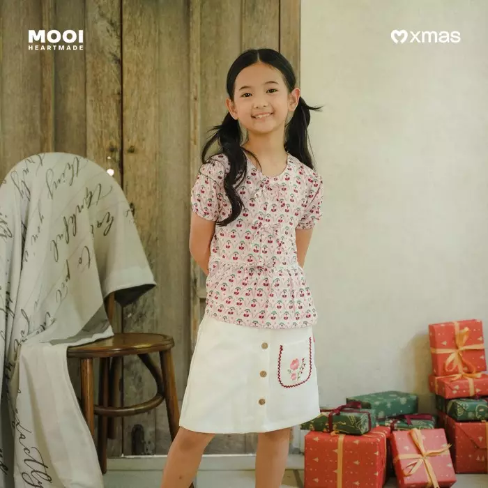 Mooi Rok Celana Skort Anak Perempuan Christmas Collection Claryn Skort Pants - Rose Pink