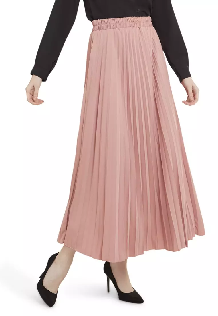 Belsya Rok Panjang Skirt Plisket Lipit Regular Fit Bawahan Wanita - Dusty Pink