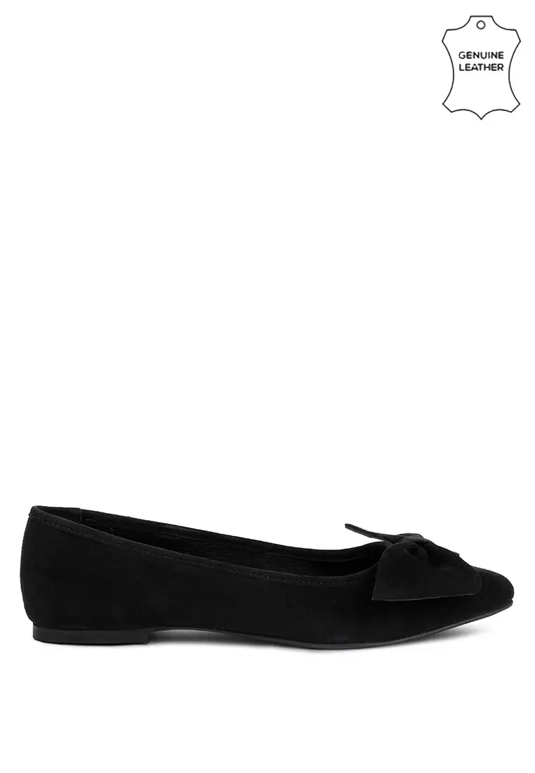 Discount on London Rag  shoes - SKU: Black Big Bow Suede Ballerina Flats