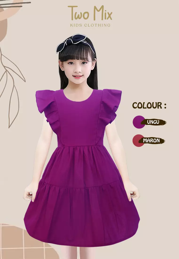 Two Mix Dress Anak Perempuan - Baju Anak Cewek - Girls Dress 1-8 Tahun 4335 - Colour Ungu