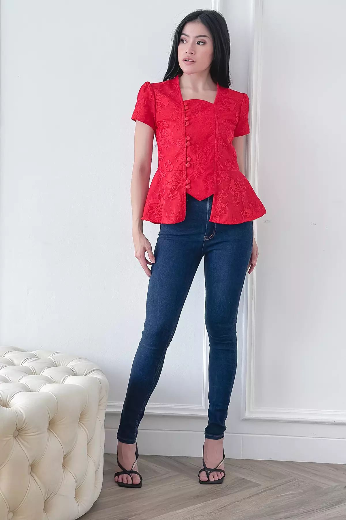 Sinok Peplum Merah Batik Kebaya