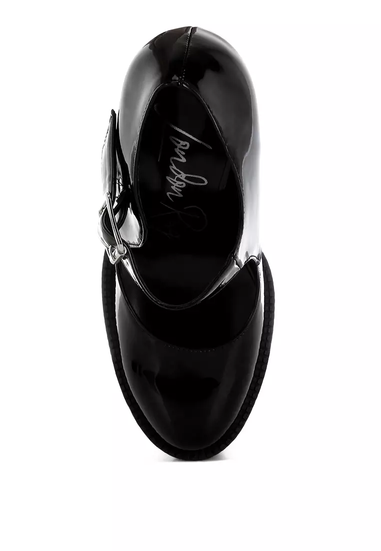 Black Patent PU High Heeled Mary Jane Shoes