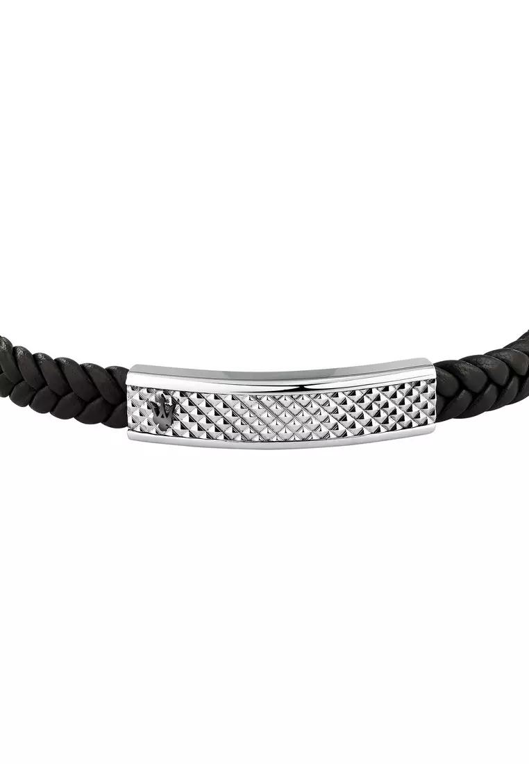Maserati Leather Bracelet ,Men's Jewels ,Stainless Steel,19+3.5cm，BLACK Leather，JM525AVE36（Adjustable）