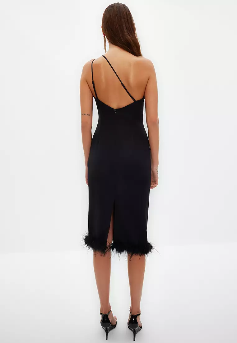 Fur Fringe Detail Pencil Dress