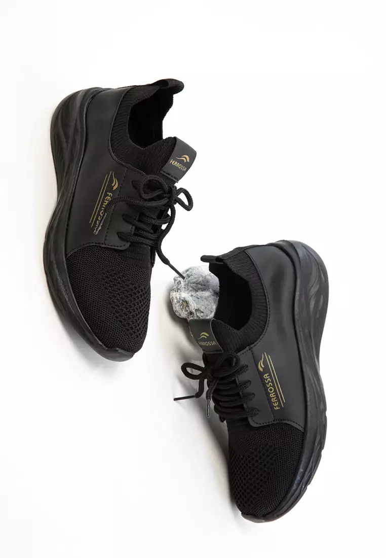 Black-Black-Gold Unisex Sneaker 20678