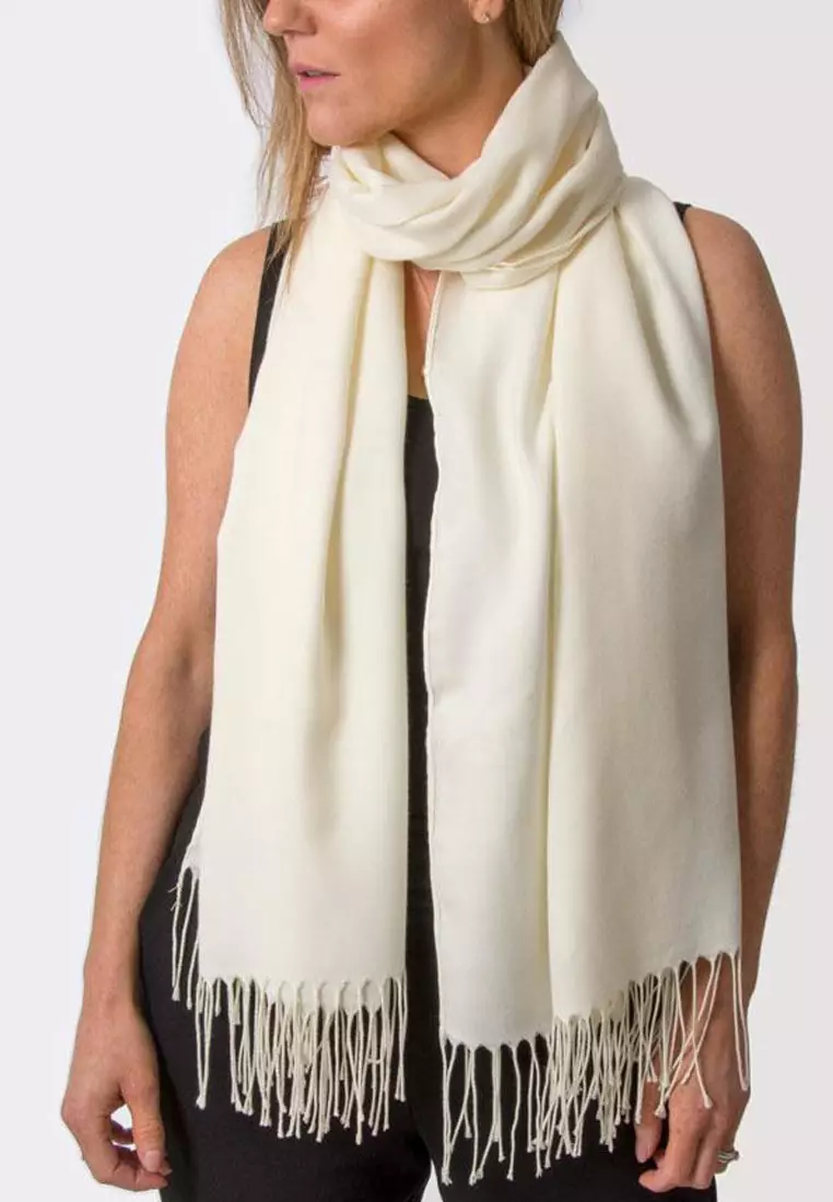 Aksesoris Wanita Plain Viscose Shawl Pashmina Syal Wanita Broken White