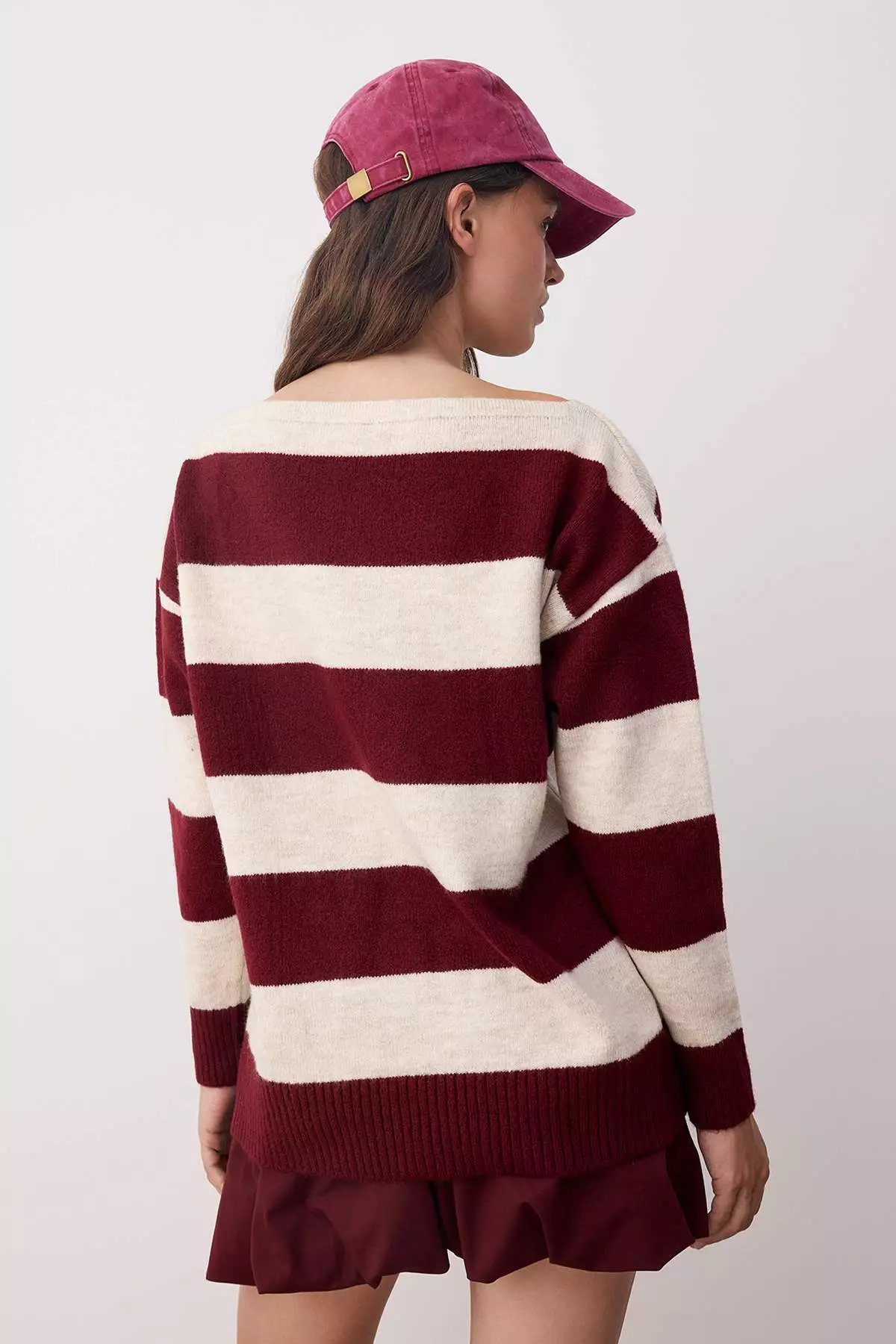 Ecru Soft Texture Wide Pattern Striped Knitwear Sweater