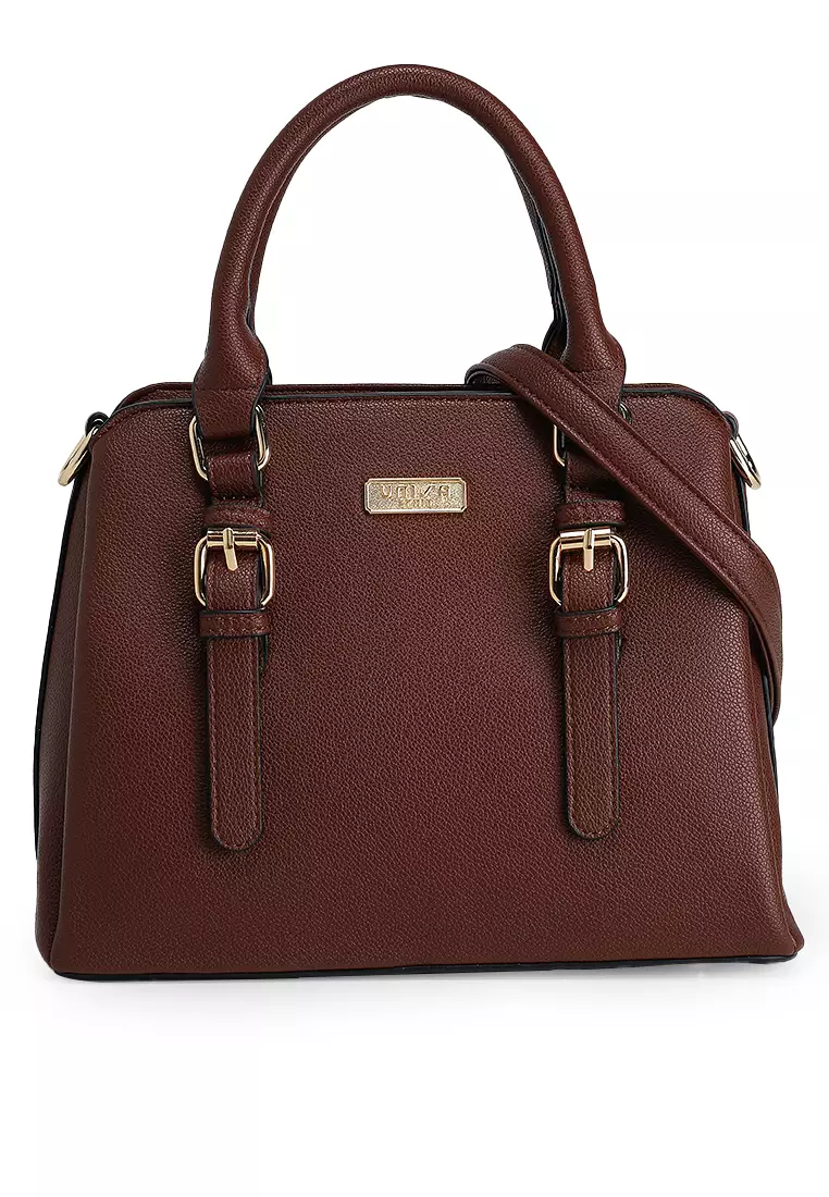 Pebbled Multi-Compartment Top Handle Bag