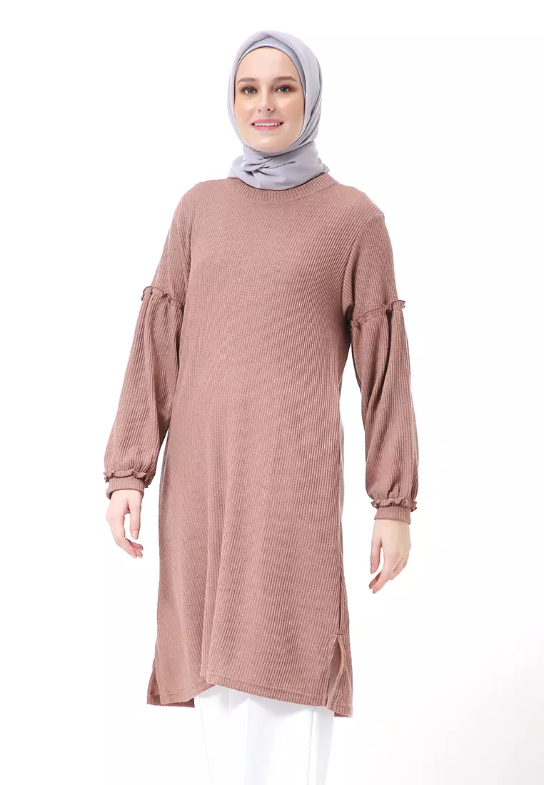 Layvina Tunik Polos Muslimah Lengan Panjang Premium High Quality Fashion - Rose Tan