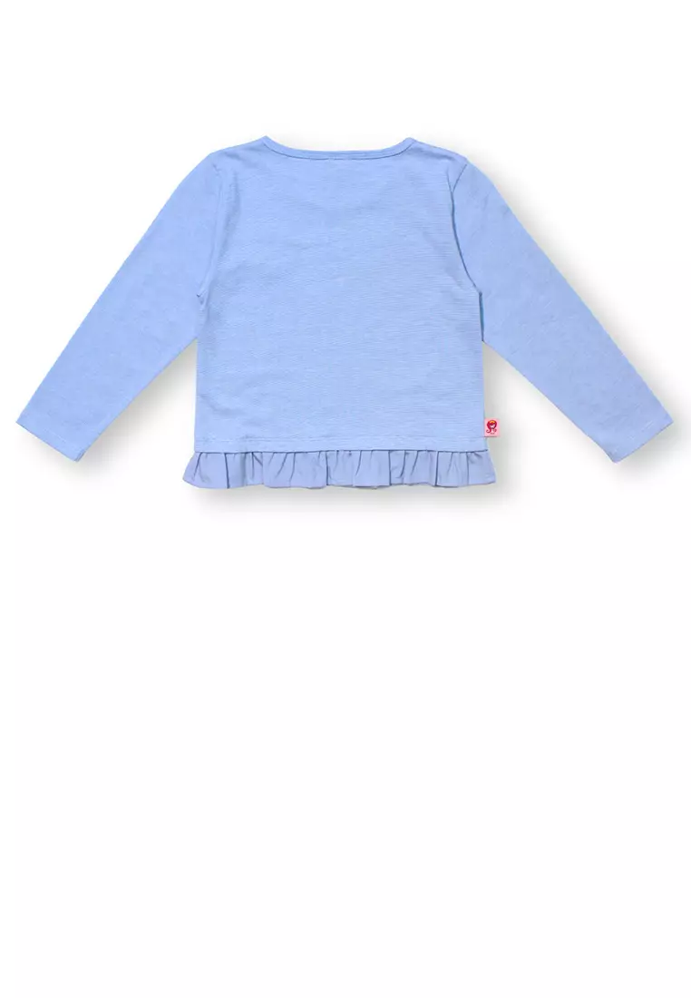 Kaos Lengan Panjang Anak Perempuan Toska/ Long Sleeves Stripe T-Shirt Girl Turquoise/ Rjg Bouquet De Fleurs