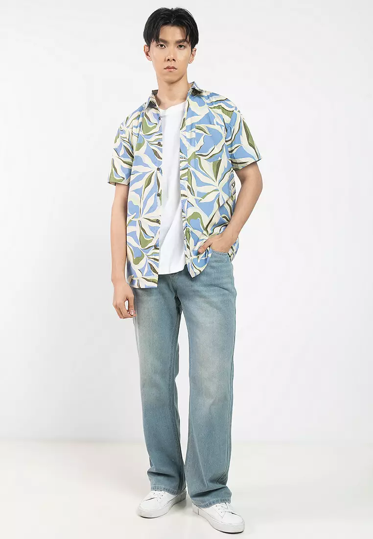Abstract Floral Printed Short Sleeve Shirts