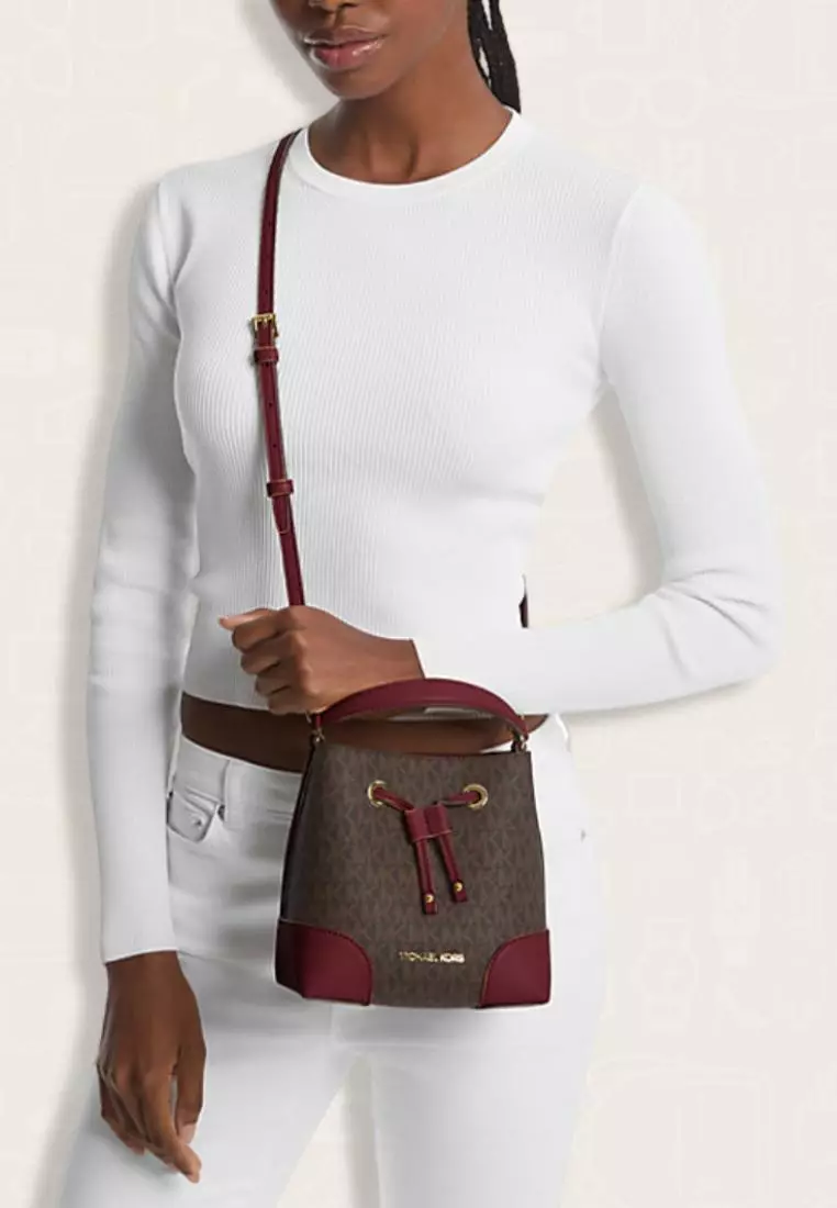 Michael Kors Mercer Small Logo Bucket Bag Oxblood