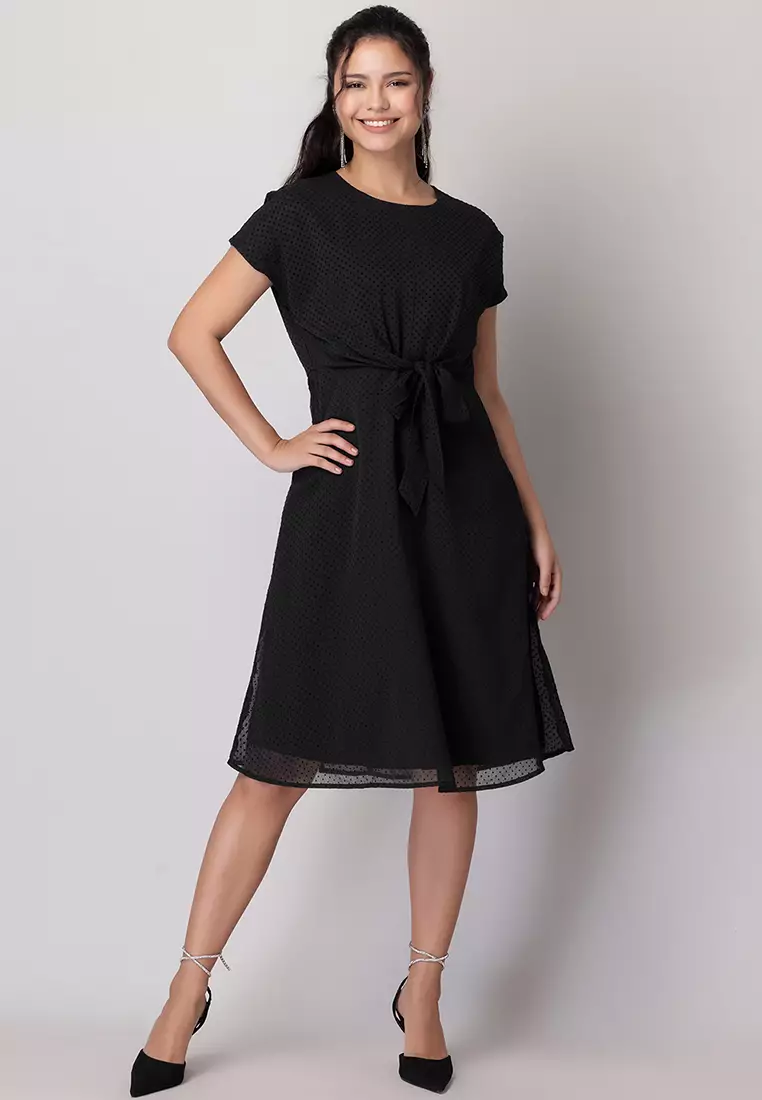 Black Front Tie Up Mini Dress