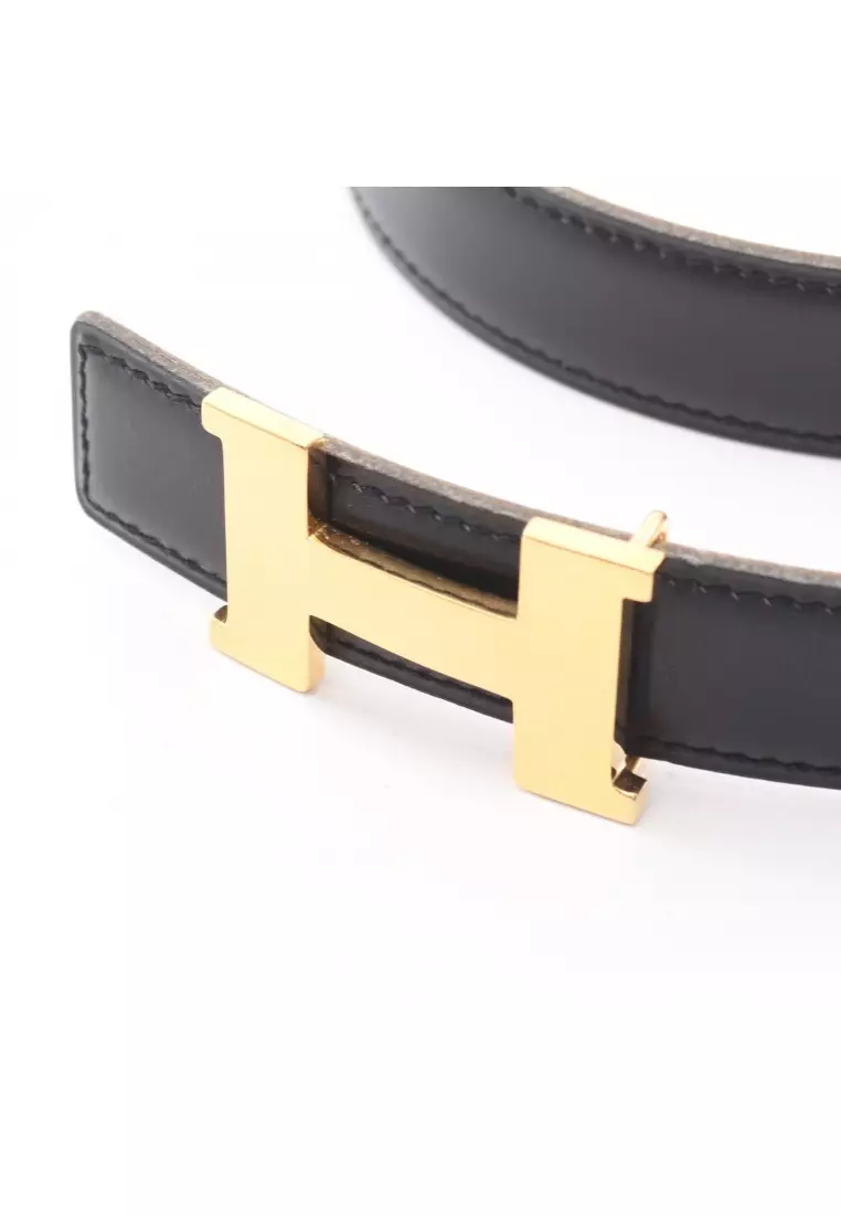 Pre-Loved Hermès Constance H-belt reversible belt leather black gold hardware □ A stamp