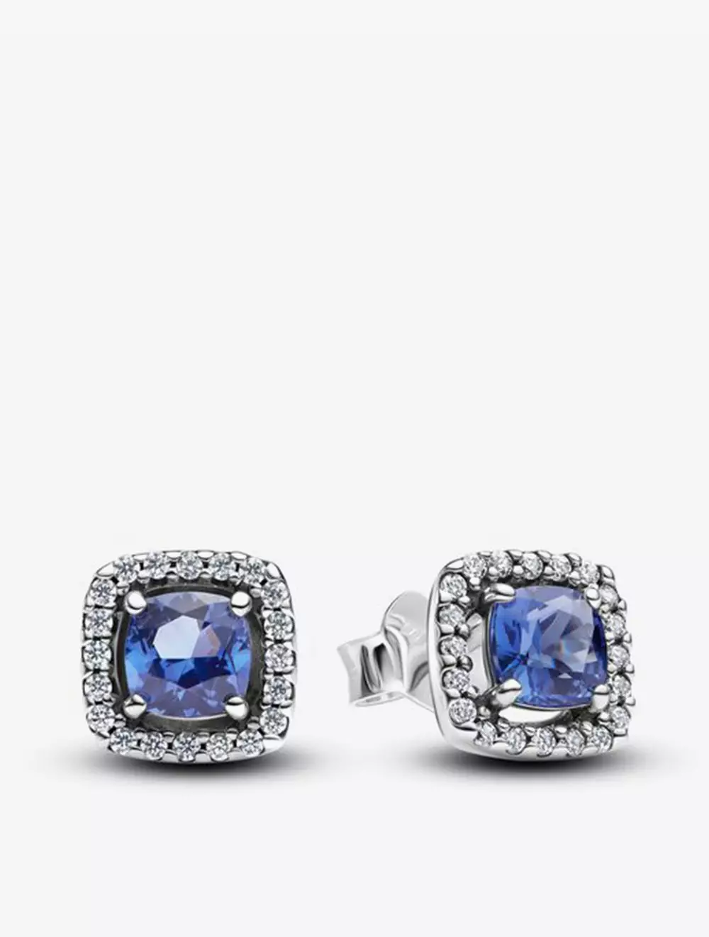 Sterling silver stud earrings with ocean blue crystal and clear cubic zirconia