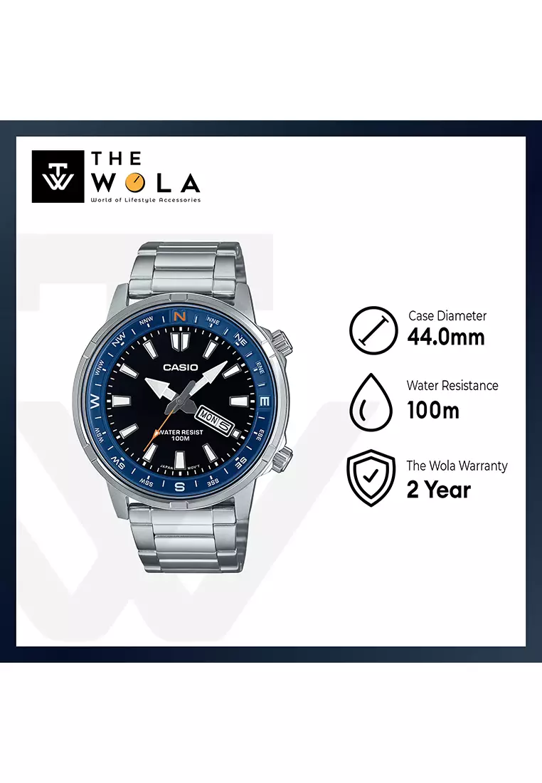 Men's Analog Watch MTD-130D-1A2 Silver Stainless Steel Strap Compass Watch