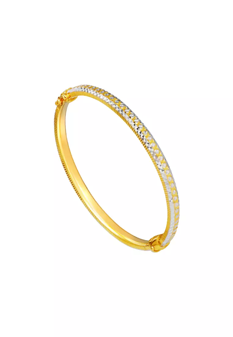 TOMEI Dual-Tone Thin Bangle, Yellow Gold 916