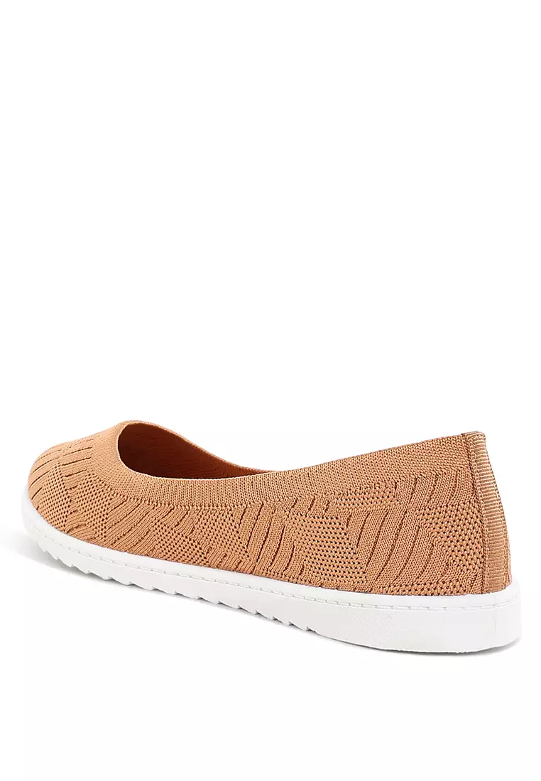 Knitted Flat Ballet Flats in Tan