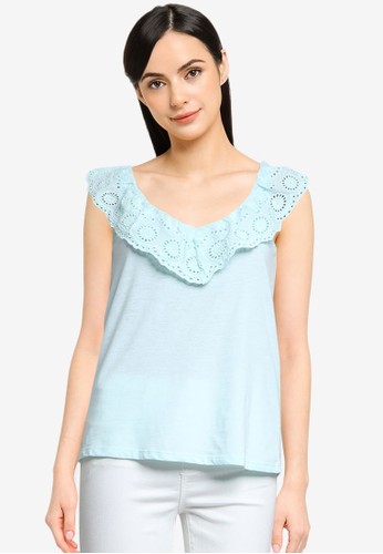 Springfield blue Embroidery Neckline Top 9F537AA5A86EAAGS_1