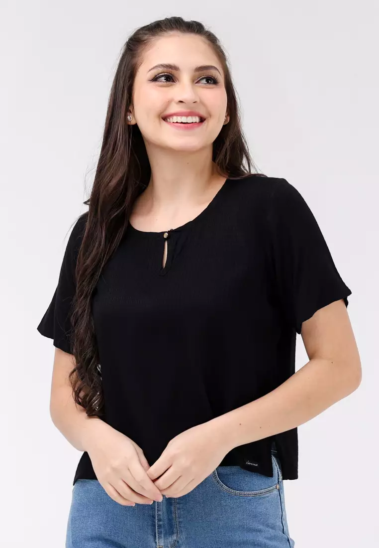 Textured Woven Short Sleeves Blouse