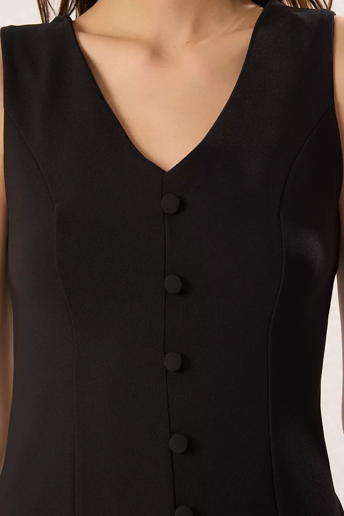 Black A-Line Flounce Button Detailed Mini Woven Dress TWOSS23EL02259