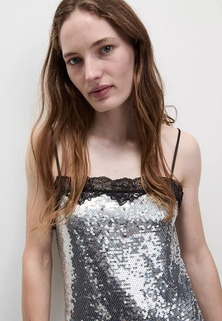 Sequin Square Neck Midi Slip Dress