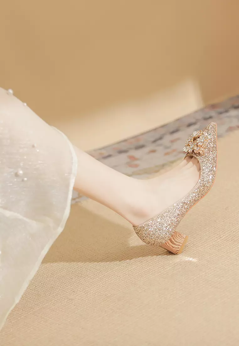 5CM Rhinestone Buckle Chunky Heel Shoes IF5306-3