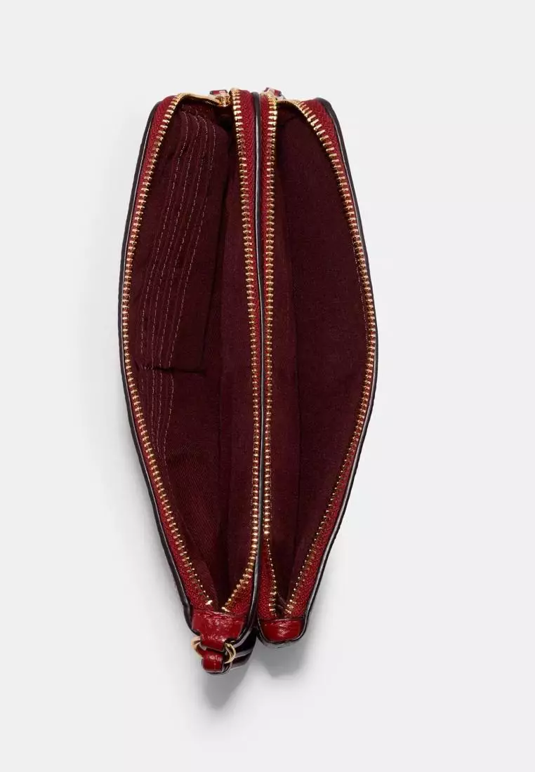 Coach Double Zip Wallet In Signature Canvas Brown Red