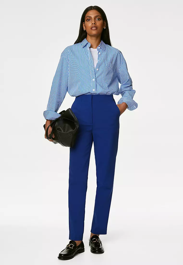 Cotton Blend Slim Fit Ankle Grazer Trousers