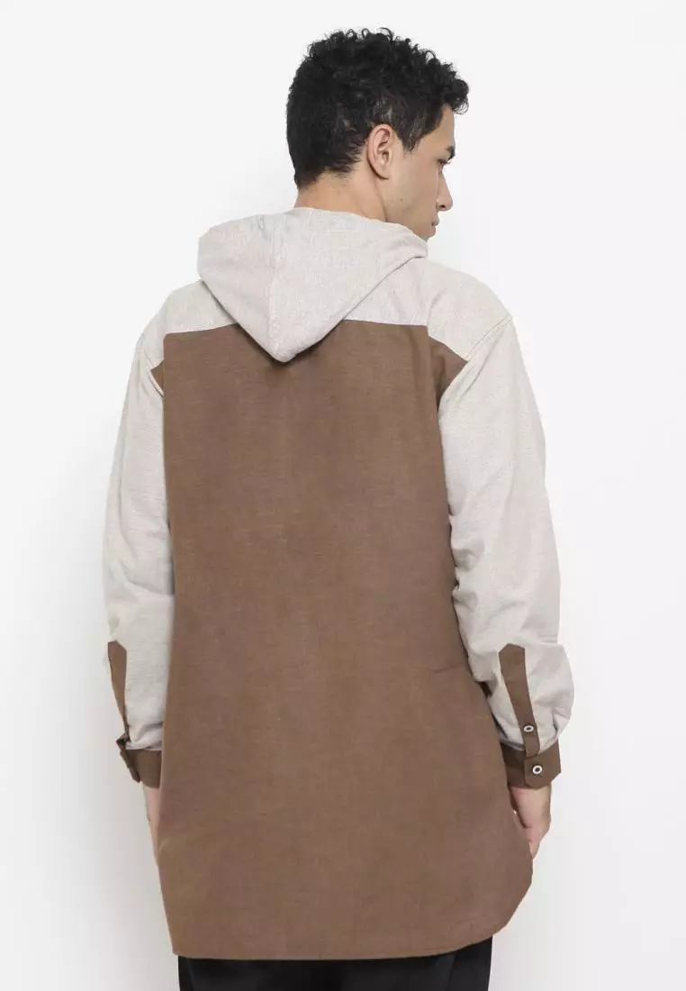 Zayidan Baju Koko Gamis Muslim Pria Zafri Hoodie - Cokelat