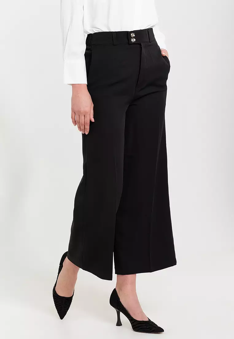 Tribeca Wide Leg Pants With Two Buttons