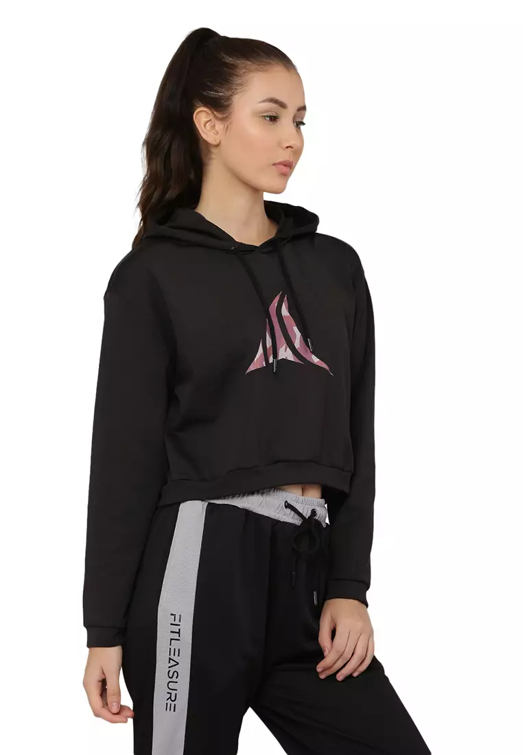 Hoodie Wanita Latihan/Pelatihan Tanaman Hitam