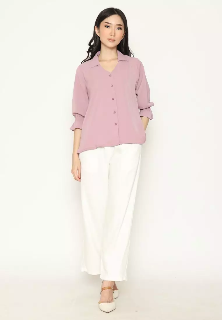 Urban Exchange New Aleta Purple Lilac Blouse - Atasan Blouse Lengan Panjang