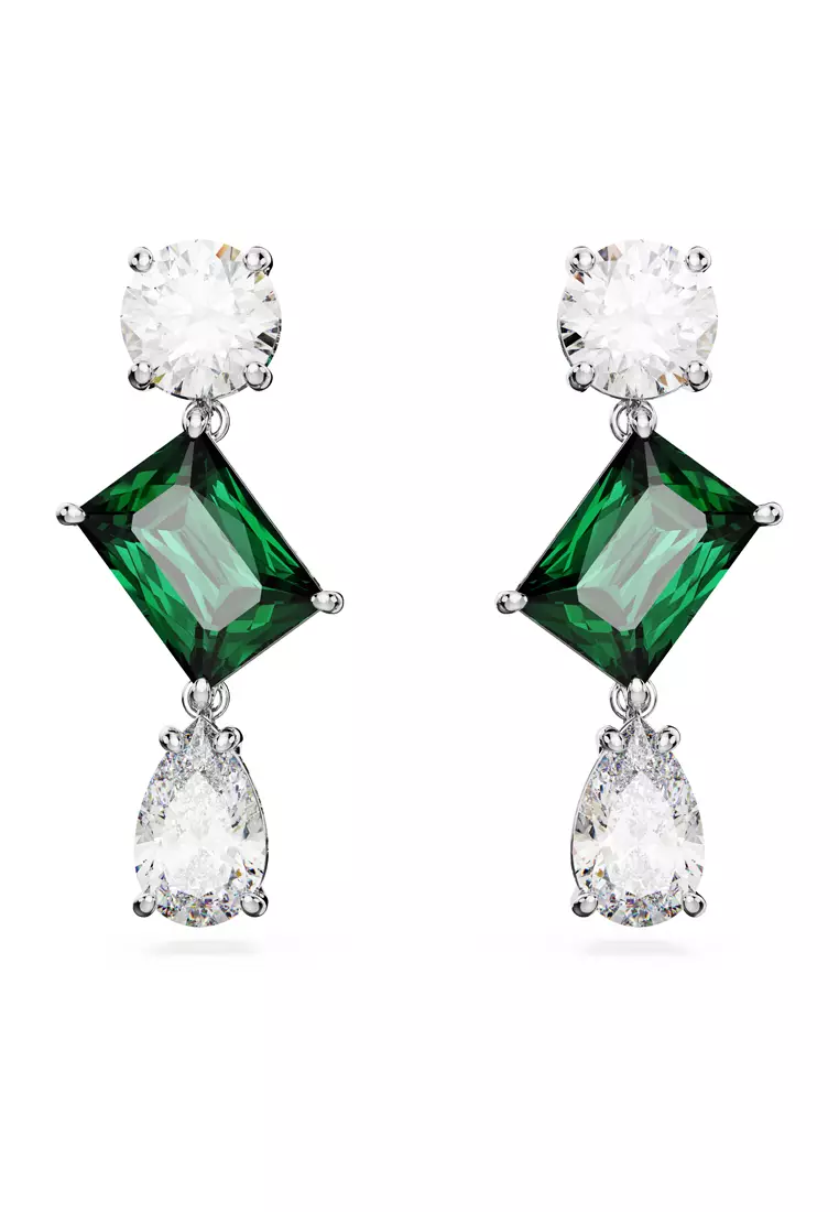 Buy Swarovski Mesmera drop earrings, Mixed cuts, Green, Rhodium plated ...