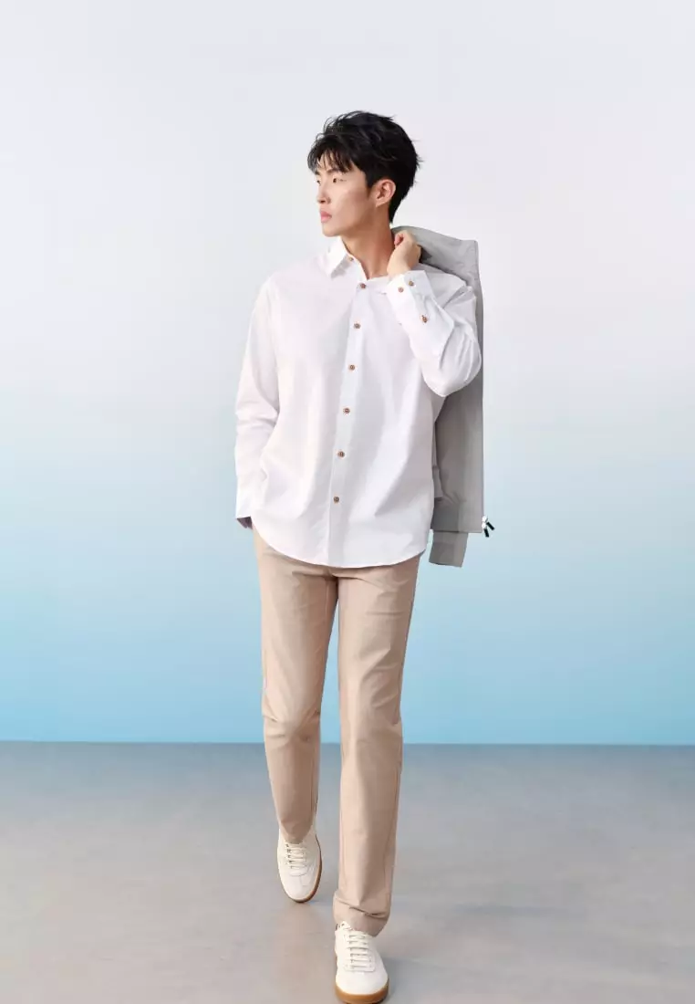 G2000 Wrinkle Free Cotton Oxford Relax Fit Long Sleeve Casual Shirt With Logo