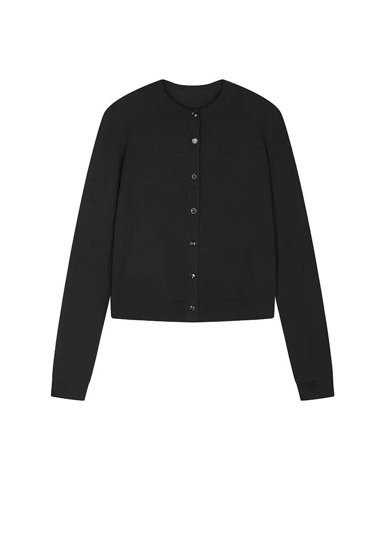 巴素兰羊毛修身短款开襟针织衫