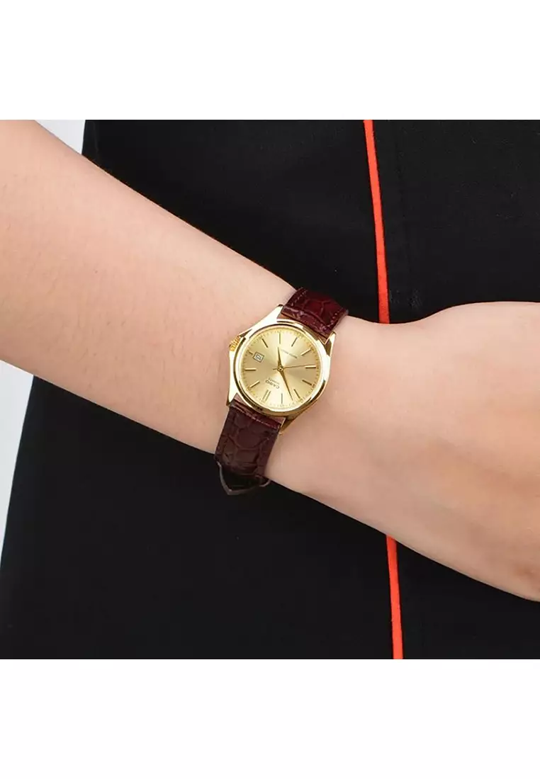 Couple Analog Watch MTP/LTP-1183Q-9A Brown Leather Strap