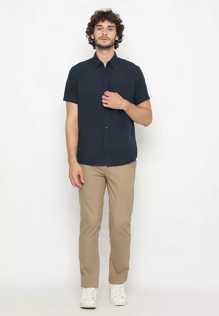 POLICE Kemeja Polos Basic Cotton Soft Navy Regular Fit Pria